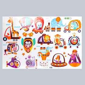 Наклейка пластик интерьерная цветная "Зверушки и транспорт" 60х90 см