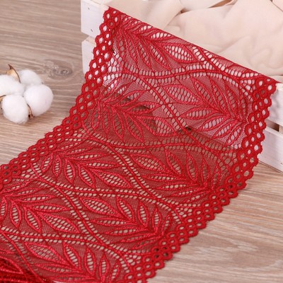 Кружевная эластичная ткань, 180 мм × 2,7 ± 0,5 м, цвет бордовый