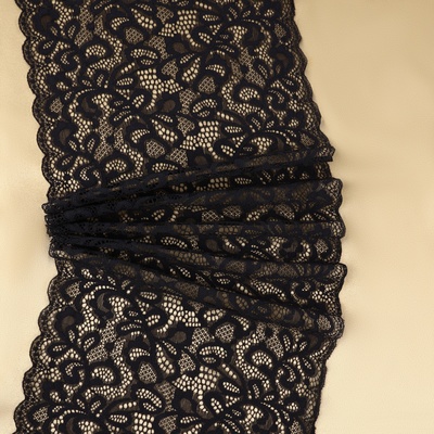 Кружевная эластичная ткань, 215 мм × 2,7 ± 0,5 м, цвет чёрный