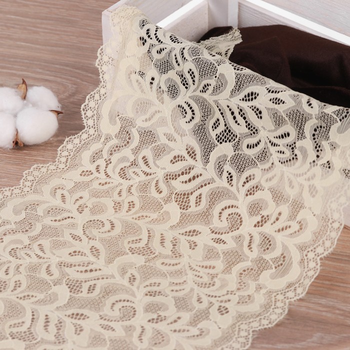 Кружевная эластичная ткань, 230 мм × 2,7 ± 0,5 м, цвет молочный