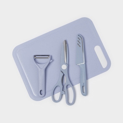 Набор кухонных принадлежностей «Для кухни», 4 предмета: доска, нож, ножницы, овощечистка, МИКС