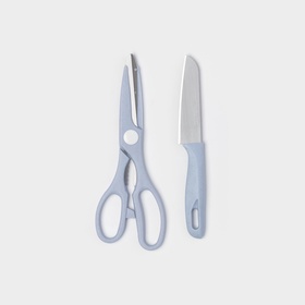 Набор кухонных принадлежностей «Для кухни», 4 предмета: доска, нож, ножницы, овощечистка, голубой