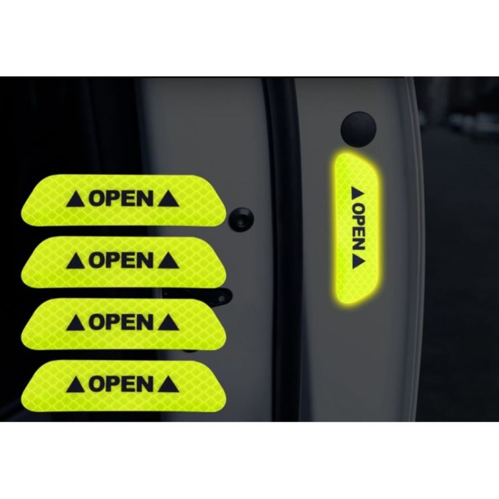 Светоотражающая наклейка "Open", 9,5×2,5 см, салатовый, набор 4 шт - Фото 1