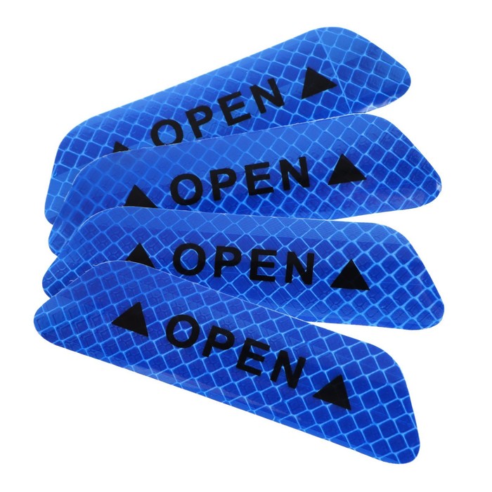 Светоотражающая наклейка "Open", 9,5×2,5 см, синий, набор 4 шт - Фото 1