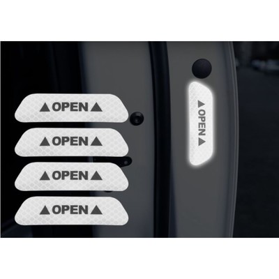 Светоотражающая наклейка "Open", 9,5×2,5 см, белый, набор 4 шт