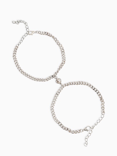 Браслеты парные «Неразлучники» на магните, цвет серебро L=17