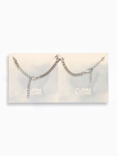 Браслеты парные «Неразлучники» на магните, цвет серебро L=17