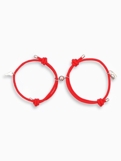 Браслеты парные «Неразлучники» на магнитах, замок с ключиком, красные, d=7 см