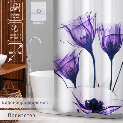 Штора для ванны Доляна «Магические цветы», 180×180 см