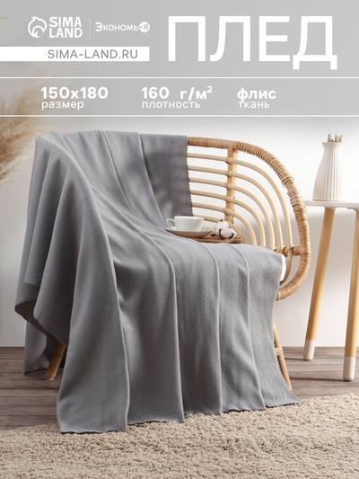 Плед флисовый «Экономь и Я», 150×180 см, плотность 160 г/м², светло-серый