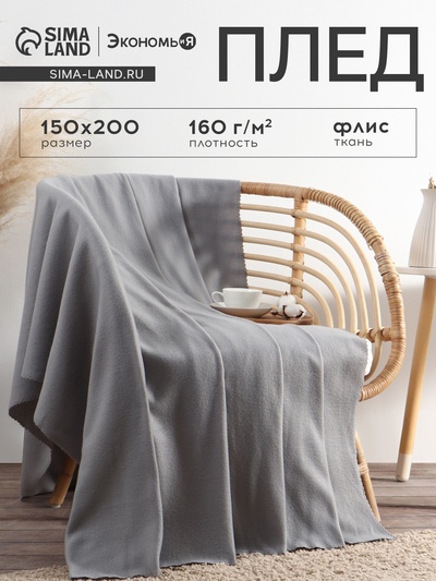 Плед флисовый «Экономь и Я», 150×200 см, плотность 160 г/м², светло-серый