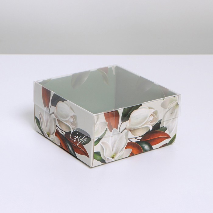 Коробка для кондитерских изделий с PVC крышкой «Цветы», 11.5 х 11.5 х 6 см