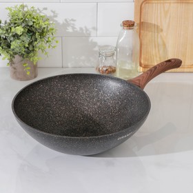 Сковорода wok Granit ultra, d=30, пластиковая ручка, h=10 см, антипригарное покрытие, цвет чёрный
