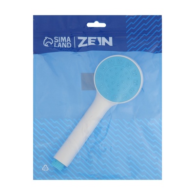 Лейка для душа ZEIN Z0210, 1 режим, пластик, белая, с, сини, вставка