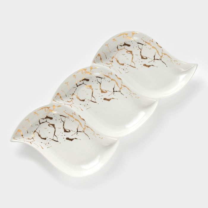 Менажница 3 ячейки «Марбл», 36×17×3 см, керамика, белая - Фото 1