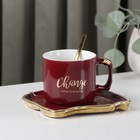 Чайная пара керамическая с ложкой «Изменение», 2 предмета: чашка 230 мл, блюдце, цвет МИКС - фото 2675678