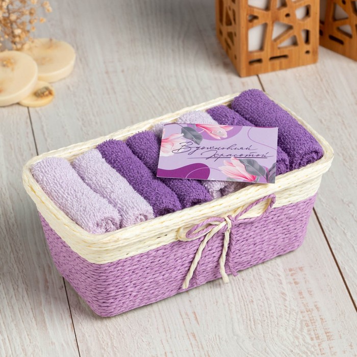Набор махровых декоративных салфеток Этель Beautiful, 30×30 см - 8 шт., сиреневый, 100% хлопок - Фото 1