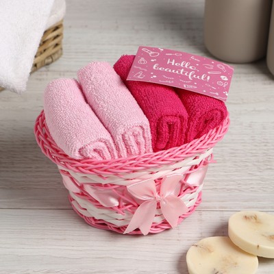 Салфетки махровые декоративные «Этель» Beautiful, 30×30 см - 4 шт., 100% хлопок, розовые