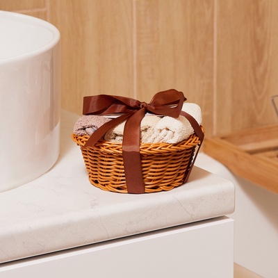 Подарочный набор полотенец в корзинке «Этель» Stay Beautiful, 30×30 шт. - 4 шт., хлопок 100%, коричневый