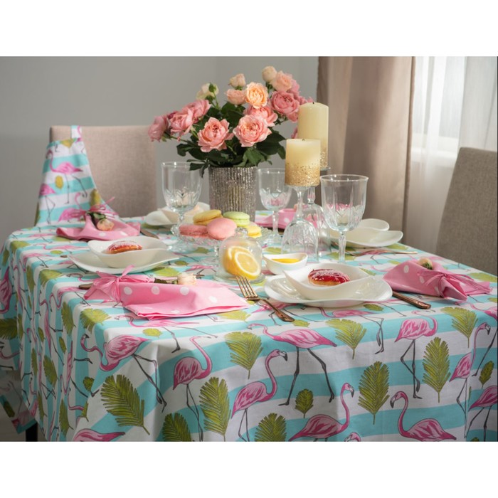 Набор кухонный Flamingo: скатерть 110х140 см, салфетка сервировочная 40х40 см. - 4 шт, цвет розовый