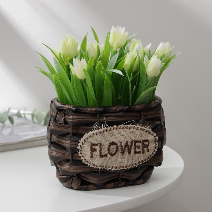 Кашпо для цветов плетёное Доляна FLOWER, 13×9,5×9 см, цвет тёмно-коричневый - Фото 1