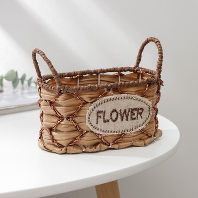 Кашпо для цветов плетёное с ручками Доляна «Овал», 17.5×8×12.5 см, светло-коричневое