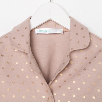 Пижама (рубашка и брюки) из фланели для девочки KAFTAN «Сердечки», бежевая, размер 34 (122-128 см)