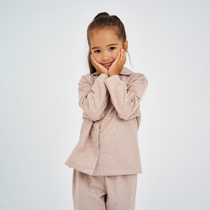 Пижама детская из фланели (рубашка, брюки) KAFTAN "Сердечки", рост 122-128, бежевый - фото 1907345879