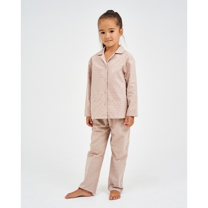 Пижама детская из фланели (рубашка, брюки) KAFTAN "Сердечки", рост 122-128, бежевый - фото 1907345877