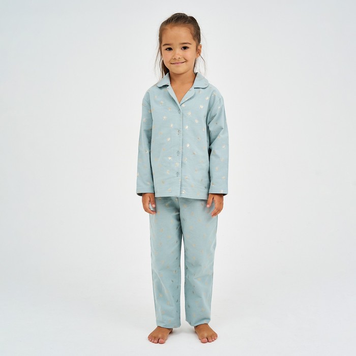 Пижама детская из фланели (рубашка, брюки) KAFTAN &quot;Одуванчики&quot;, рост 110-116, мятный