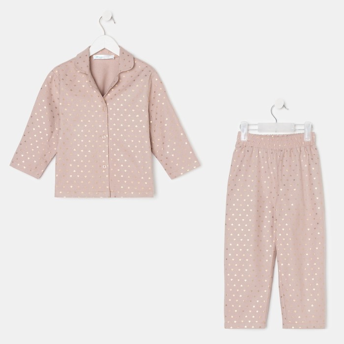 Пижама детская из фланели (рубашка, брюки) KAFTAN Сердечки, рост 134-140, бежевый