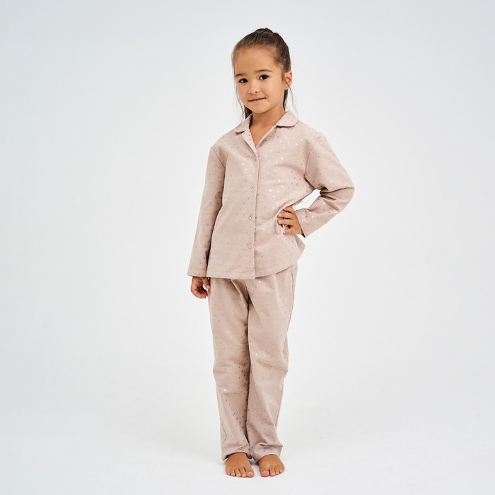 Пижама детская из фланели (рубашка, брюки) KAFTAN "Сердечки", рост 134-140, бежевый - Фото 1
