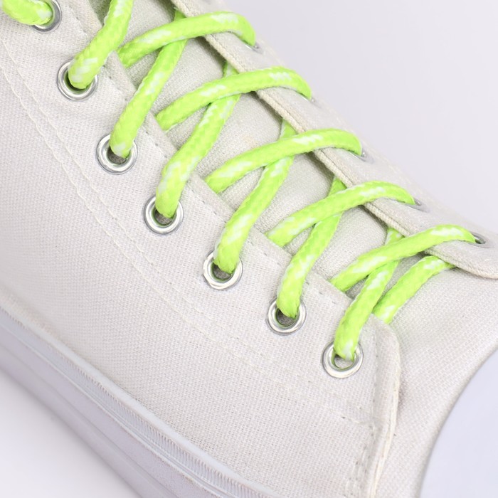 Шнурки для обуви, пара, круглые, d = 5 мм, 120 см, цвет салатовый/белый - фото 7532047