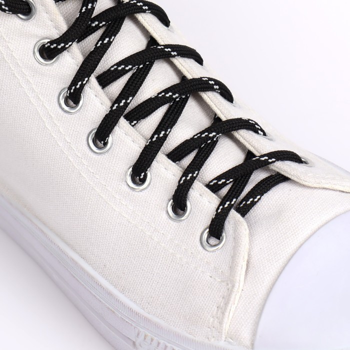 Шнурки для обуви, пара, круглые, d = 6 мм, 120 см, цвет чёрный/белый