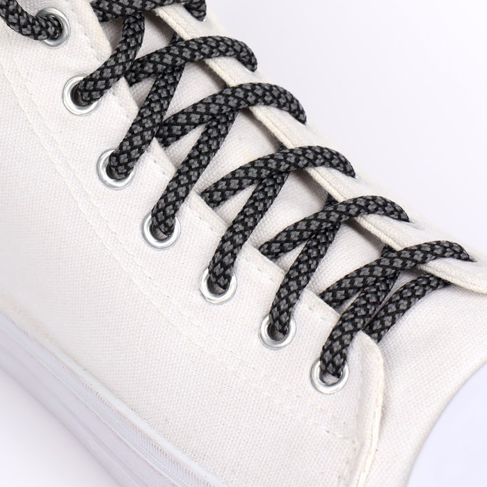 Шнурки для обуви, пара, круглые, d = 6 мм, 120 см, цвет серый/чёрный - Фото 1