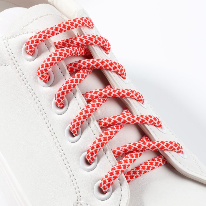 Шнурки для обуви, пара, круглые, d = 6 мм, 120 см, цвет красный/белый - Фото 1