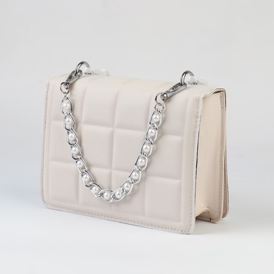 Цепочка с жемчугом для сумки, с карабинами, железная, d=8 мм, 30 см, цвет серебряный