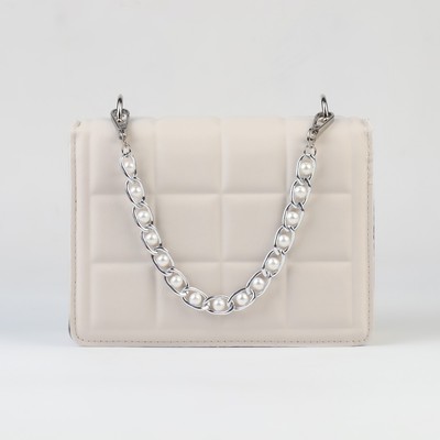 Цепочка с жемчугом для сумки, с карабинами, железная, d=8 мм, 30 см, цвет серебряный