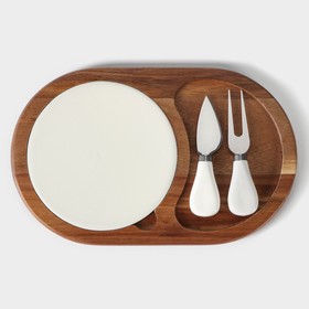 Набор для подачи сыра «Мрамор», 2 ножа, 28×18,5×1,5 см, акация