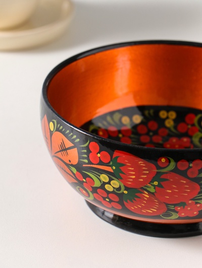 Салатник деревянный хохлома «Ягодка», 16×16×9 см