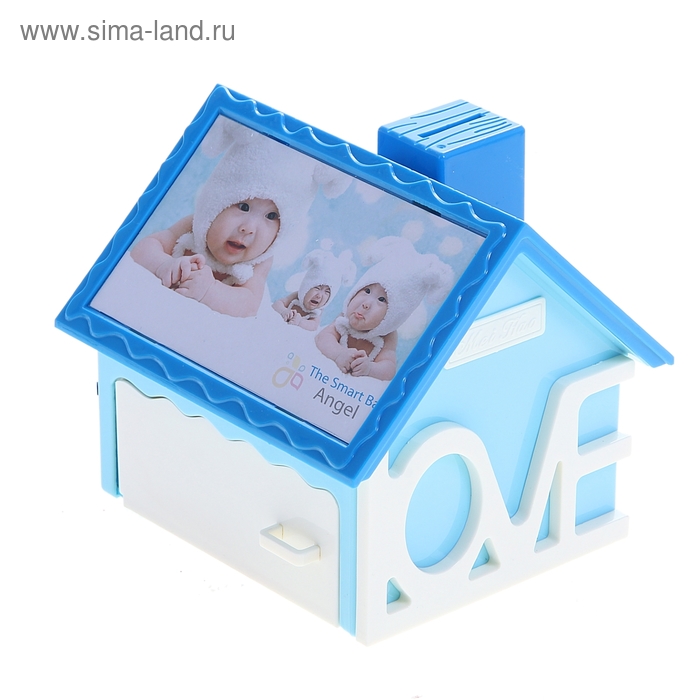 Ночник детский "Дом любви" с фоторамкой и подставкой для канцелярии, 13 см, голубой - Фото 1