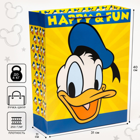 Пакет подарочный "Happy & fun", Микки Маус, 31х40х11,5 см