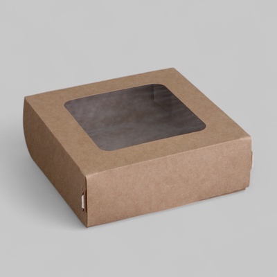 Коробка складная, с окном, крафтовая, 11.5×11.5×4 см