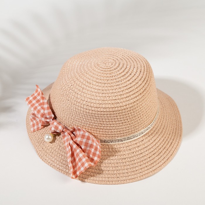 Шляпа для девочки MINAKU с бантом, цвет розовый, р-р 52 - Фото 1