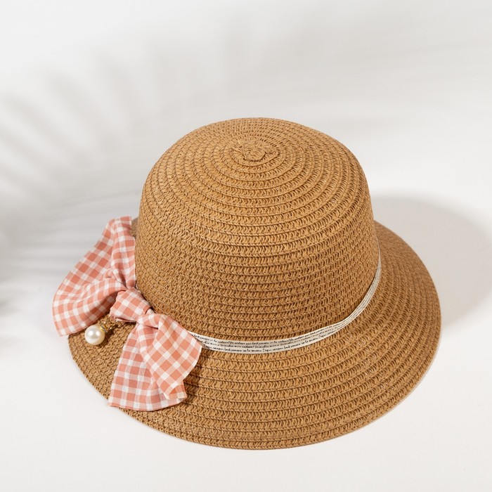 Шляпа для девочки MINAKU с бантом, цвет коричневый, р-р 52 - Фото 1