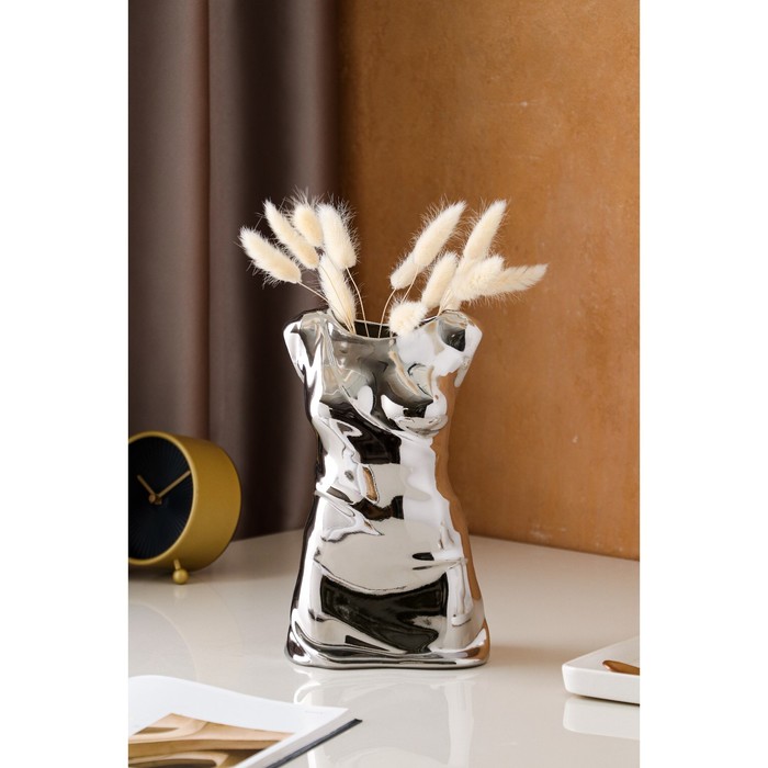 Ваза керамическая "Венера", настольная, серебристая, 25 см - Фото 1