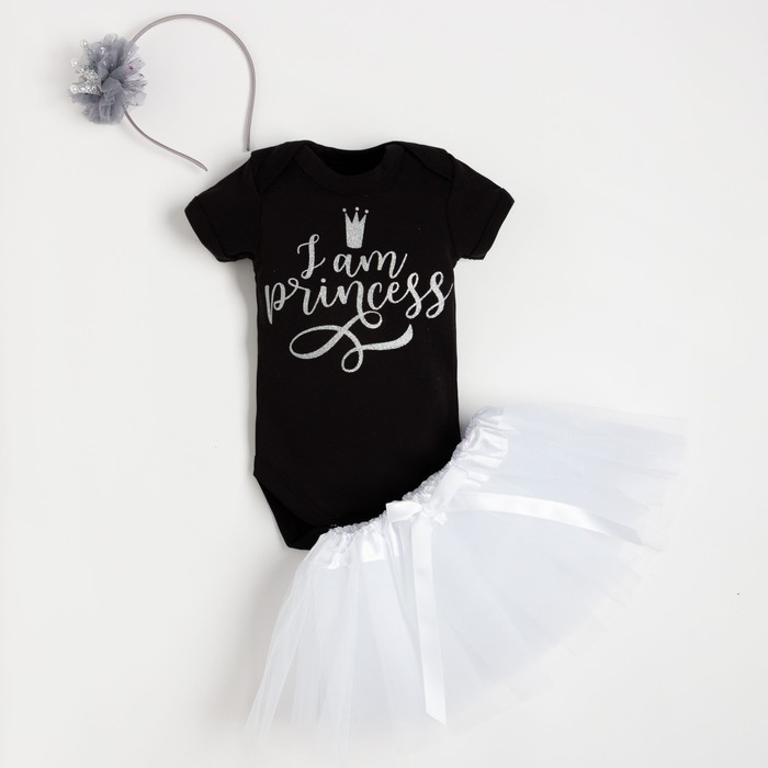 Набор Крошка Я: боди, юбка, ободок Princess, черный/белый, рост 62-68 см