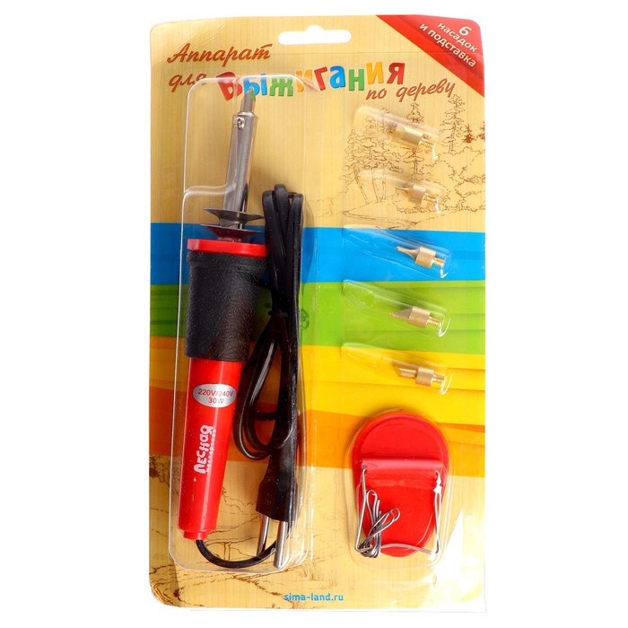 Выжигательный аппарат по дереву, 6 насадок + подставка - Фото 1