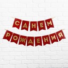 Гирлянда тиснение на бумаге «С Днем Рождения», красная, золотые буквы, длина 156 см 7100129 - фото 9498863