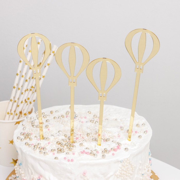 Набор топперов для торта «Воздушные шары», 4 шт, цвет золотой - Фото 1